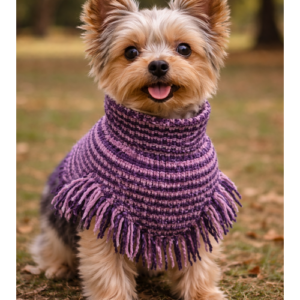 Amethyst Poncho – Handgemachter Hundepullover für kleine Hunde