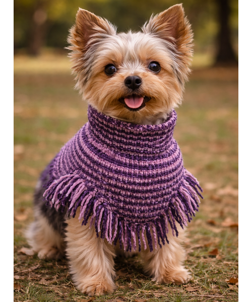 Amethyst Poncho – Handgemachter Hundepullover für kleine Hunde