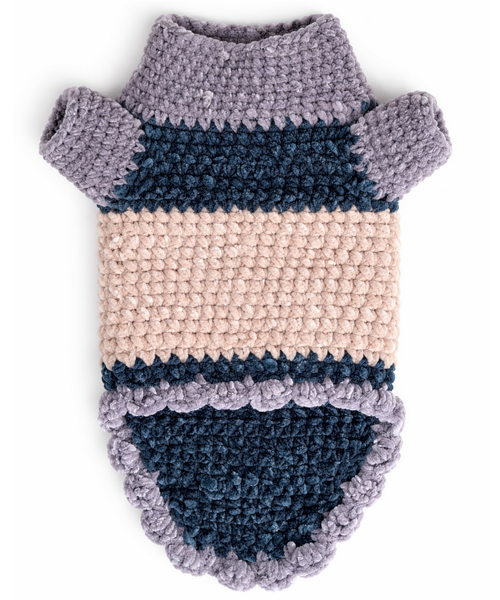 Handgefertigter Sanfter Begleiter Hundepullover aus Chenille in Blau, Beige und Grau