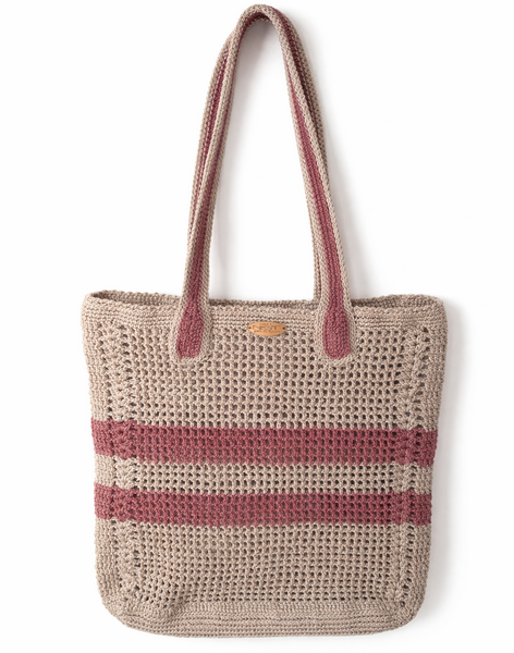 Handgefertigter Zwei Streifen Shopper aus Häkelarbeit mit zwei Streifen in Natur- und Rosatönen